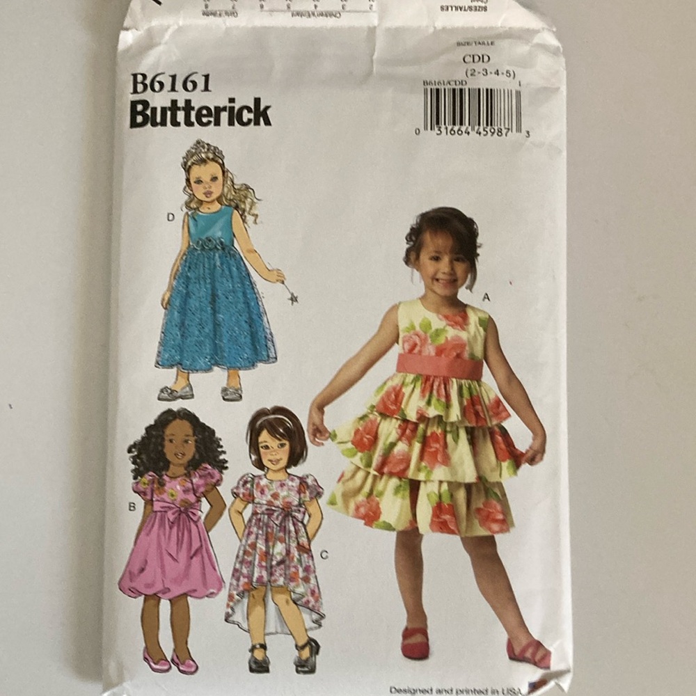 Butterick B6161 Girls' Dress Pattern CDD 2 3 4 5